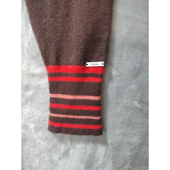 Cabelas Womens Medium Wool Brown Nordic Knit 1/4 Zip Pullover Sweater Wool Blend - Picture 2 of 10